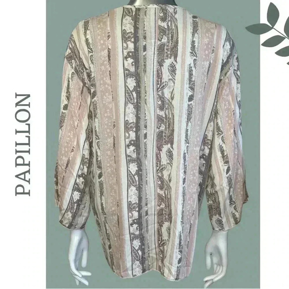 Papillon Kimono Top Long Sleeve Vertical Stripe PaisleyPink Cream Light Brown - Picture 4 of 7